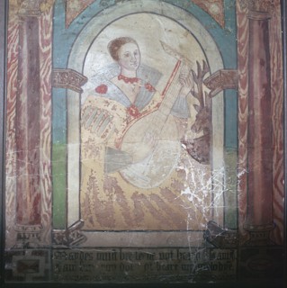 English wall painting of a lady with a lute, 17th century. Artist: Unknown