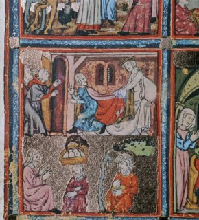 Joseph and Potiphar's wife andJoseph in prison interpreting dreams, 14th century. Artist: Unknown