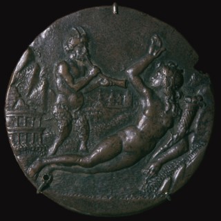 Bronze medallion of 'Abundance and a Satyr', 15th century. Artist: Antonio de Brescia