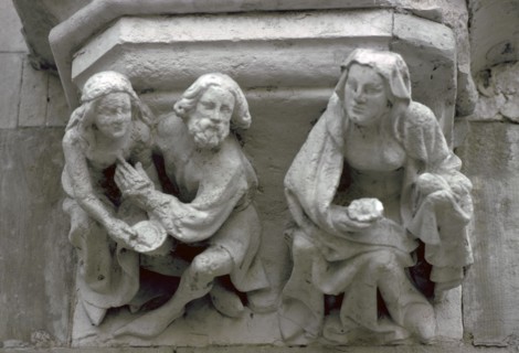 Stone carving on the side of a house in Bruges. Artist: Unknown