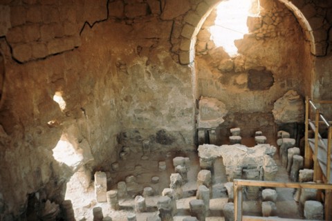 Interior of a Roman bath-house showing the hypocaust. Artist: Unknown