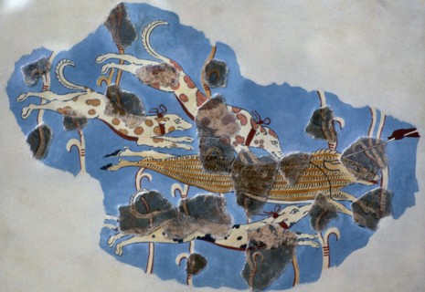 Detail of a Mycenaean fresco showing a wild boar hunt. Artist: Unknown
