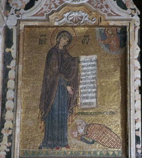 A mosaic of George of Antioch before the Virgin Mary, 15th century. Artist: Unknown