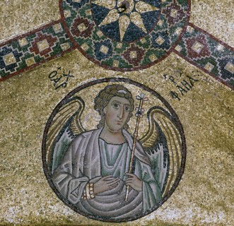 A byzantine mosaic of the Archangel Raphael, 11th century. Artist: Unknown