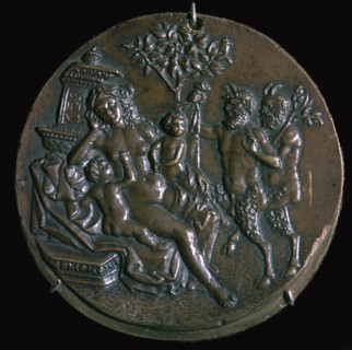 Medal of a sleeping nymph and two satyrs, 16th century. Artist: Giovanni Antonio da Brescia