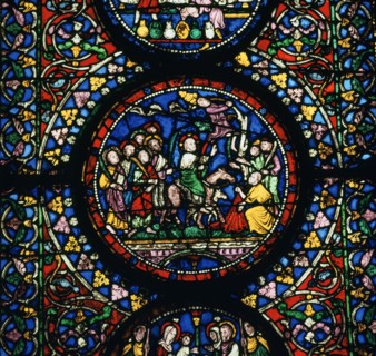 Stained glass depiction of Christ's entry to Jerusalem, 12th century. Artist: Unknown