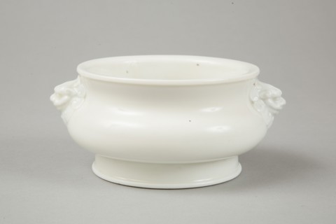 Blanc de chine censer with lion head handles, 18th century. Artist: Unknown.