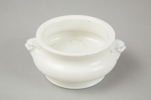 Blanc de chine censer with lion head handles, 18th century. Artist: Unknown.