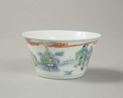Doucai flared cup with two figures in a landscape, late Kangxi period (1700-1722). Artist: Unknown.