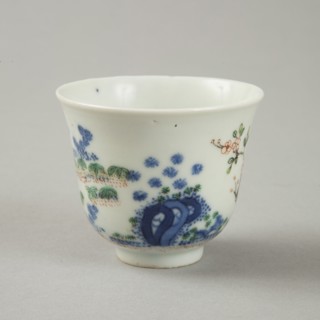 Underglaze blue month cup with polychrome enamelled decoration, second half of 19th century. Artist: Unknown.