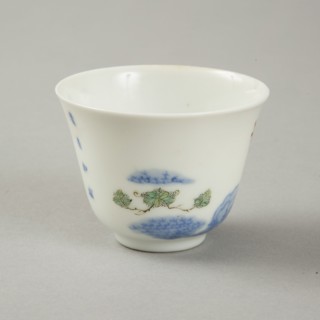 Polychrome and underglaze blue month cup with enamel decoration, 1980s. Artist: Unknown.