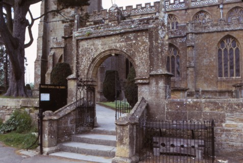 Stocks Outsde Martock (All Saints) Church, Somerset, 20th century. Artist: CM Dixon.