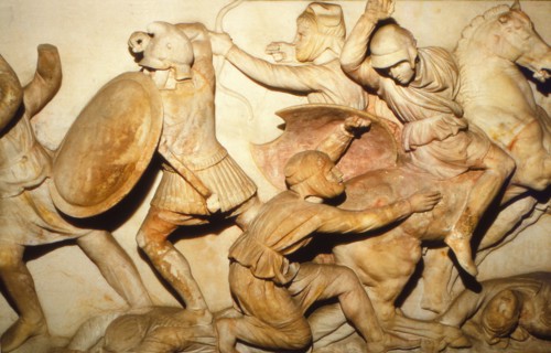 Greeks fight Persians, the Alexander Sarcophagus, Sidon, 4th century BC, (20th century). Artist: Unknown.