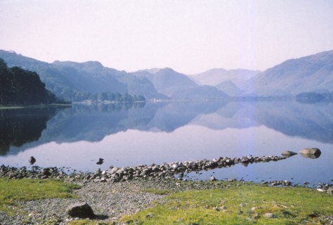 Morning mist in Derwentwater,  towards the 'Jaws of Borrowdale', Cumberland, 20th century.  Artist: CM Dixon.
