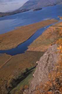 Climbers on Shepherds Crag, Derwentwater, Borrowdale, Lake District, Cumberland, 20th century. Artist: CM Dixon.