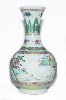 Famille rose vase with landscape decoration and trumpet mouth, 18th century. Artist: Unknown.