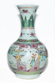 Famille rose vase with landscape decoration and trumpet mouth, 18th century. Artist: Unknown.