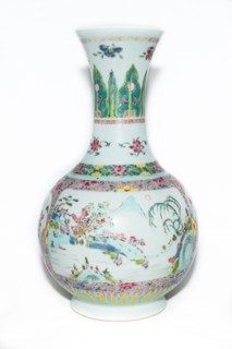Famille rose vase with landscape decoration and trumpet mouth, 18th century. Artist: Unknown.