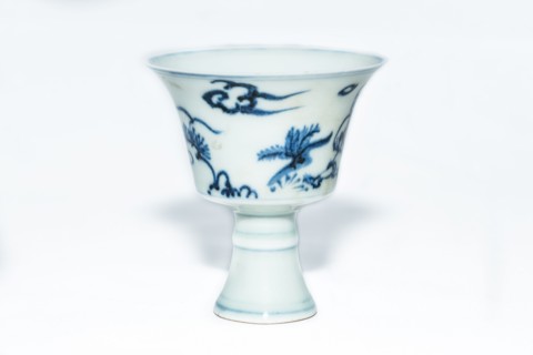 Blue and white stem cup with two scholars in landscape, 2nd half 15th century. Artist: Unknown.