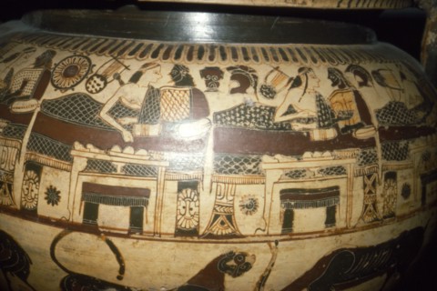 Greek Vase-Painting, A Banquet, possibly Funerary, c5th century BC Artist: Unknown.