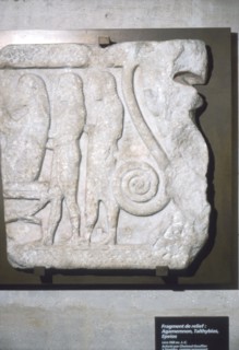 Greek relief, Agamemnon seated left with Talthybis and Epeios, c5th century BC. Artist: Unknown.