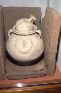 Roman Burial (Cremation) in a face urn, Colchester, Essex c125-200. Artist: Unknown.