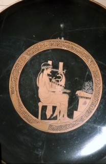 Greek Vase Painting of Lyre Player, Attic Red Figure Cup, c5th century BC. Artist: Unknown.