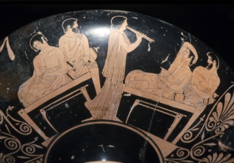 Greek Vase Painting of a Banquet, found in Etruscan tomb, Villa Giulia, Rome, c6th century BC.