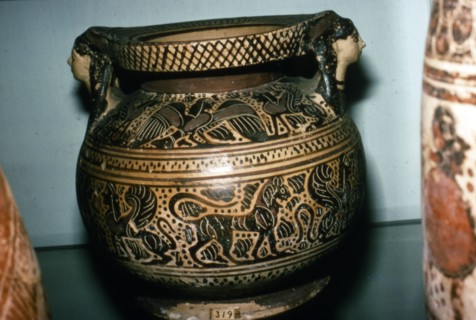 Orientalising Vase with Harpy, Sphinx and Lion, c6th century BC.
