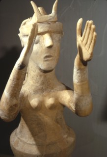 Terracotta Goddess from shrine at Karphi, Lassithi, Crete, c12th century BC Artist: Unknown.