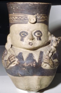 Man Carrying a Llama, Painted pottery vase, Chancay, Peru, 1000-1470. Artist: Unknown.