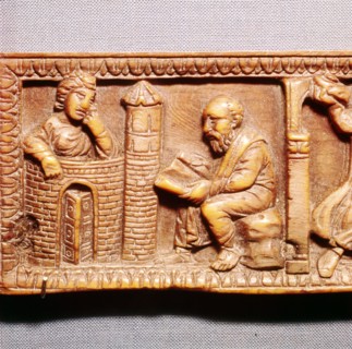 St Paul Conversing with Thecla, Ivory Panel from Casket  Rome, late 4th century. Artist: Unknown.