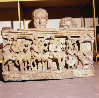 Etruscan Sarcophagus of Funeral procession approaching a shrine. Artist: Unknown.
