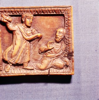 The Stoning of St Paul, Ivory Panel from Casket, Rome, late 4th century.  Artist: Unknown.
