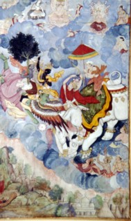 Krishna, riding the Bird-God Garuda, fights the God, Indra (on an elephant), c1590.  Artist: Unknown.