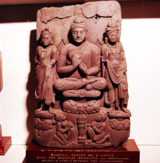 Buddha meditating with disciples, Sariputta and Moggallana, c2nd-3rd century. Artist: Unknown.