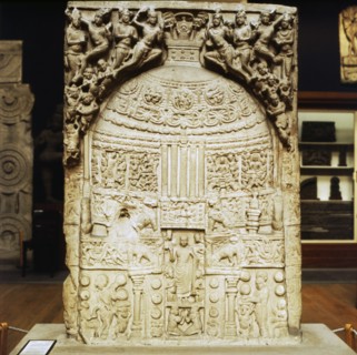 Buddhist Stupa with figures of Buddha adored by flying deities, 2nd century. Artist: Unknown.
