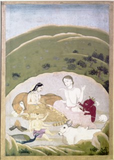 Siva and Parvati with their children, Ganesh and Karttikgya on Mount Kailash, c1745. Artist: Unknown.