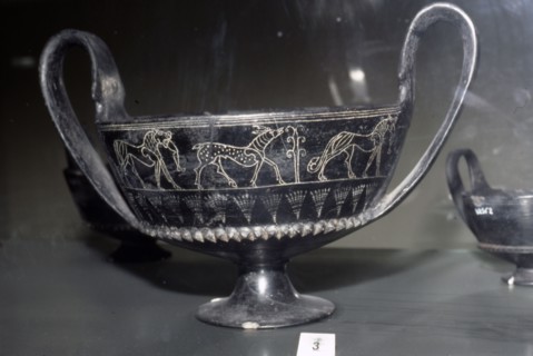Etruscan Bucchero Vase with animal decoration, from Vulci. Italy,  c620 BC. Artist: Unknown.