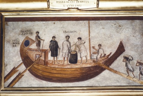 Roman Merchant-ship being loaded with grain, from a wall painting in Ostia,  2nd-3rd century. Artist: Unknown.