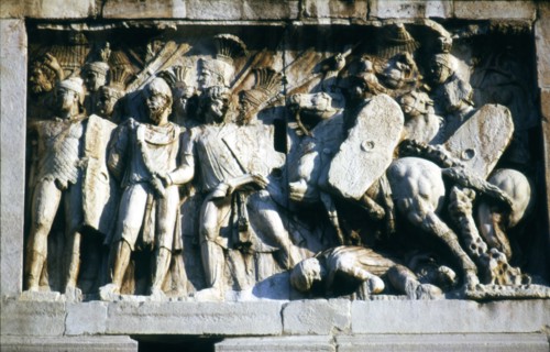 Roman Troops and Barbarians on the Arch of Constantine, relief detail, early 2nd century. Artist: Unknown.