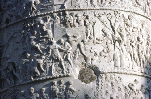Roman soldiers building a fort in the Dacian campaign, Trajan's Column, Rome, c2nd century. Artist: Unknown.