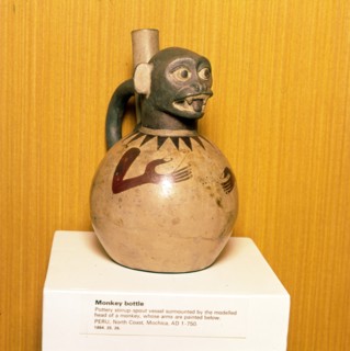 Monkey Bottle, Mochica Culture, Peru, 100-750. Artist: Unknown.