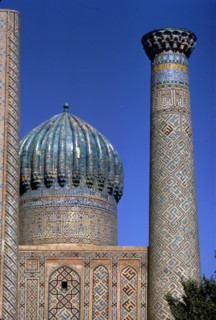 Decoration on tower and dome of Shir-Dar Madrasa, Samarkand. Uzbekistan, c20th century. Artist: CM Dixon.