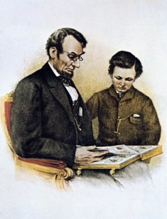 Abraham Lincoln and his son Tad, 9 February 1864. Artist: Unknown