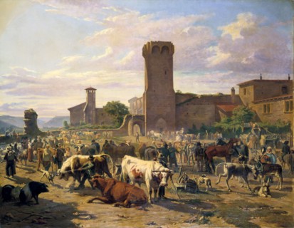 'Livestock Market in L'Arbresle', France, mid-late 19th century. Artist: JB Louis Guy