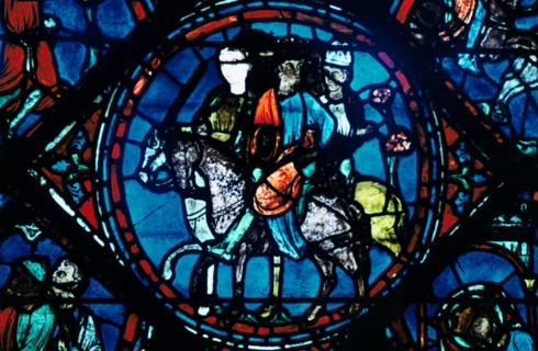 Charlemagne departs for Spain, stained glass, Chartres Cathedral, France, c1225. Artist: Unknown