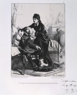 A woman feeding a wounded soldier soup, Siege of Paris, Franco-Prussian War, 1870 (1871). Artist: Auguste Bry