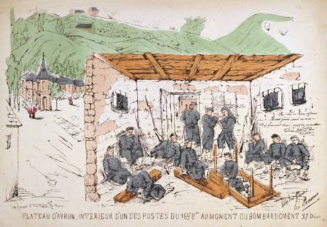 Soldiers inside a building during a bombardment, Franco-Prussian War, December 1870. Artist: Anon