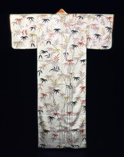 Embroidered white satin ladies kimono, Japanese, Edo period, 1600-1867. Artist: Unknown